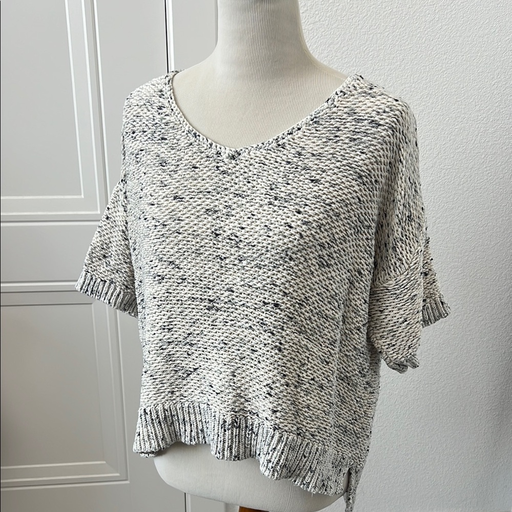 LOFT Blue and White V-Neck Sweater Relaxed Fit